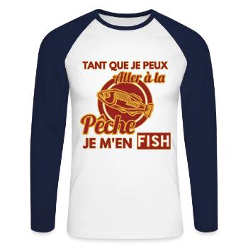 Pecheur shirt • Je m´en Fish • Pecheur Cadeau - T-shirt baseball manches longues Homme - blanc/marine - Devant - Nik (191cm)