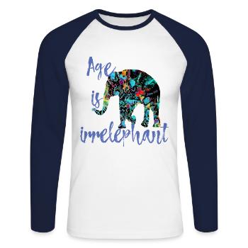 Age is irrelephant – birthday funny pun - Unisex Long Sleeve Baseball T-Shirt - white/navy - Front - Nik (191cm)
