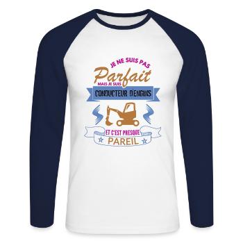 je ne suis pas parfait conducteur d´engins cadeau - T-shirt baseball manches longues Homme - blanc/marine - Devant - Nik (191cm)