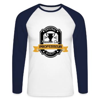 Professeur number one original cadeau - T-shirt baseball manches longues Homme - blanc/marine - Devant - Nik (191cm)
