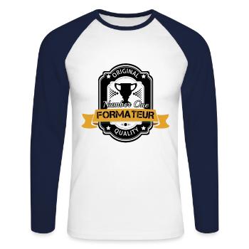 Formateur original number one cadeau - T-shirt baseball manches longues Homme - blanc/marine - Devant - Nik (191cm)