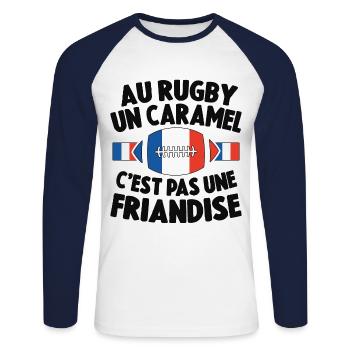 Au Rugby Un Caramel C'est Pas Une Friandise - T-shirt baseball manches longues Homme - blanc/marine - Devant - Nik (191cm)