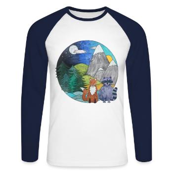 Paysage Renard Raton laveur Outdoor Nature Lovers - T-shirt baseball manches longues Homme - blanc/marine - Devant - Nik (191cm)