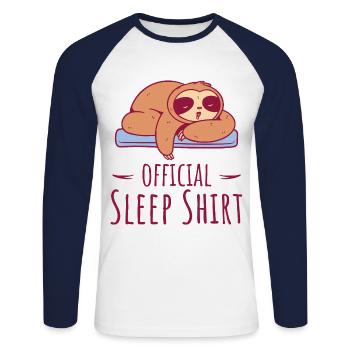 Sloth Official Sleep Shirt for Fans of Sloths - Unisex Long Sleeve Baseball T-Shirt - white/navy - Front - Nik (191cm)