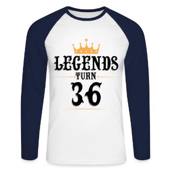 36 Birthday, Legends Turn 36 - Unisex Long Sleeve Baseball T-Shirt - white/navy - Front - Nik (191cm)