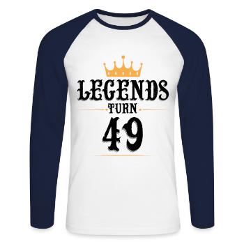 49 Anniversaire, Légendes Fête ses 49 ans - T-shirt baseball manches longues Homme - blanc/marine - Devant - Nik (191cm)