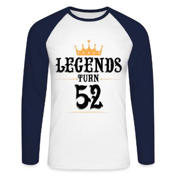52 Anniversaire, Légendes 52 - T-shirt baseball manches longues Homme - blanc/marine - Devant - Nik (191cm)