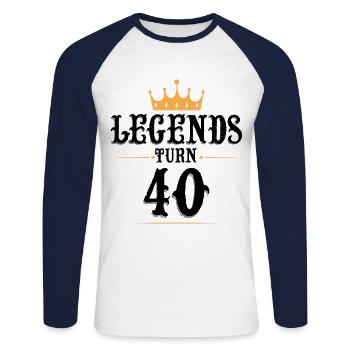 40 ans, les légendes ont 40 ans - T-shirt baseball manches longues Homme - blanc/marine - Devant - Nik (191cm)