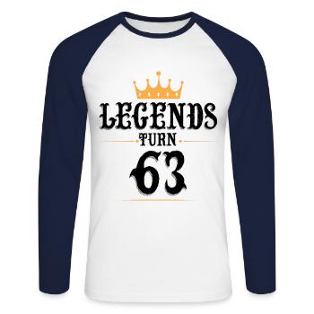 63 Geburtstag, Legenden werden 63 - Unisex Baseballshirt langarm - Weiß/Navy - Vorne - Nik (191cm)