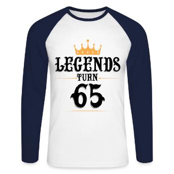 65 Birthday, Legends turn 65 - Unisex Long Sleeve Baseball T-Shirt - white/navy - Front - Nik (191cm)