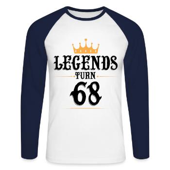 68 Anniversaire, Légendes Fête ses 68 ans - T-shirt baseball manches longues Homme - blanc/marine - Devant - Nik (191cm)