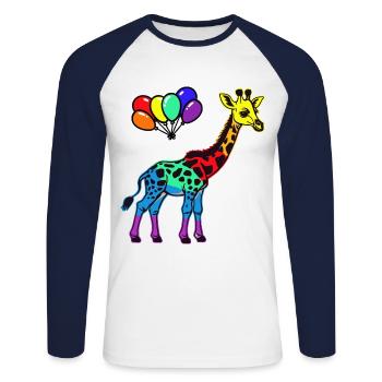 LGBT Gay Pride Girafe Arc-en-ciel Drapeau arc-en-ciel - T-shirt baseball manches longues Homme - blanc/marine - Devant - Nik (191cm)