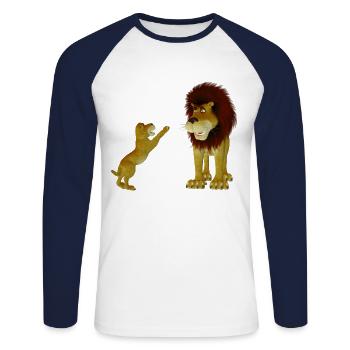 Löwen - Unisex Baseballshirt langarm - Weiß/Navy - Vorne - Nik (191cm)