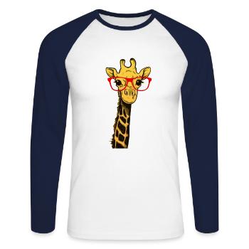 Giraffe with reading safari safari books gift idea - Unisex Long Sleeve Baseball T-Shirt - white/navy - Front - Nik (191cm)