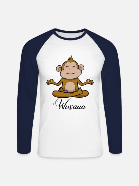 Auszeit Durchatmen Wusaaa Affe - Unisex Baseballshirt langarm - Weiß/Navy