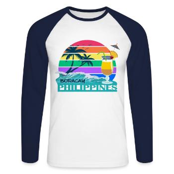 Philippines Boracay Palm Trees Beach Palawan Souvenir - Unisex Long Sleeve Baseball T-Shirt - white/navy - Front - Nik (191cm)