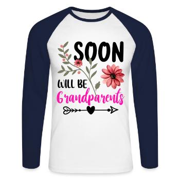 Bald werden wir Oma und Opa, Wir werden Großeltern - Unisex Baseballshirt langarm - Weiß/Navy - Vorne - Nik (191cm)