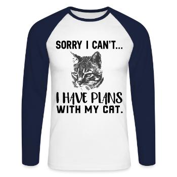 Cat Meow Funny Fun Cat Lady T-Shirt - T-shirt baseball manches longues Homme - blanc/marine - Devant - Nik (191cm)