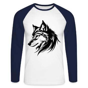 Wolf Silhouette - Unisex Baseballshirt langarm - Weiß/Navy - Vorne - Nik (191cm)