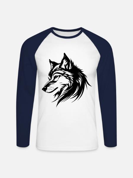 Wolf Silhouette - Unisex Long Sleeve Baseball T-Shirt - white/navy