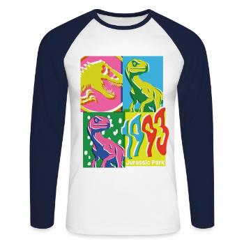 Jurassic Park 1993 Velociraptor Colourful - Unisex Long Sleeve Baseball T-Shirt - white/navy - Front - Nik (191cm)