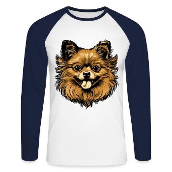 Pomeranian Dog Head Animal - Unisex Long Sleeve Baseball T-Shirt - white/navy - Front - Nik (191cm)