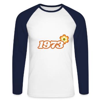1973 Born with Retro Hippie Flower - Unisex Long Sleeve Baseball T-Shirt - white/navy - Front - Nik (191cm)
