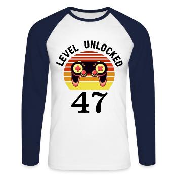 Level 47 unlocked 47 Birthday 47 years old - Unisex Long Sleeve Baseball T-Shirt - white/navy - Front - Nik (191cm)