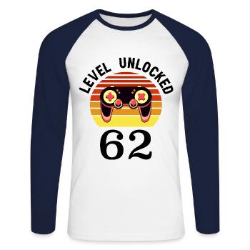 Level 62 unlocked 62 Birthday 62 years old - Unisex Long Sleeve Baseball T-Shirt - white/navy - Front - Nik (191cm)