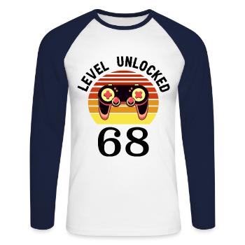 Niveau 68 débloqué 68 Anniversaire 68 ans - T-shirt baseball manches longues Homme - blanc/marine - Devant - Nik (191cm)