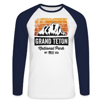 Vintage Grand Teton National Park TShirt Wyoming - T-shirt baseball manches longues Homme - blanc/marine - Devant - Nik (191cm)