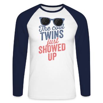 Twins School TShirt Funny Cool Kids Showed Up - Unisex Long Sleeve Baseball T-Shirt - white/navy - Front - Nik (191cm)