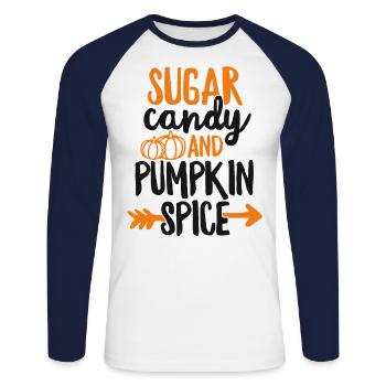 Sugar Candy And Pumpkin Spice TShirt Fall - Unisex Long Sleeve Baseball T-Shirt - white/navy - Front - Nik (191cm)