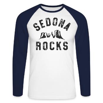 Lustiges Sedona Hemd - Sedona schaukelt Arizona - Unisex Baseballshirt langarm - Weiß/Navy - Vorne - Nik (191cm)