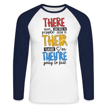 Là, ils sont T-shirt Cadeau drôle de professeur - T-shirt baseball manches longues Homme - blanc/marine - Devant - Nik (191cm)