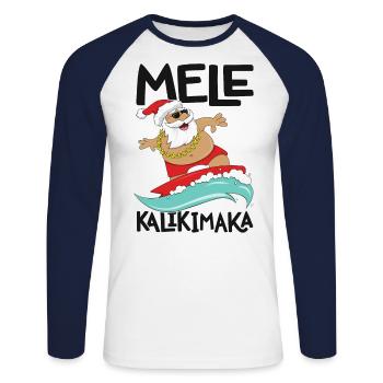 Mele Kalikimaka Hawaiian Christmas Hawaii Surfing - Unisex Long Sleeve Baseball T-Shirt - white/navy - Front - Nik (191cm)