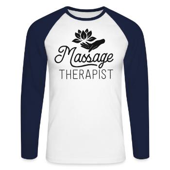 Massage Therapist Massage Therapy Gift Spa Shirt - T-shirt baseball manches longues Homme - blanc/marine - Devant - Nik (191cm)