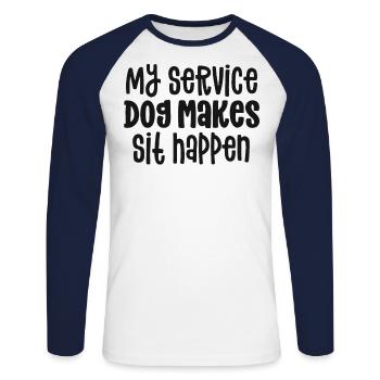 Chemises de chien de service pour les femmes drôle fait asseoir - T-shirt baseball manches longues Homme - blanc/marine - Devant - Nik (191cm)
