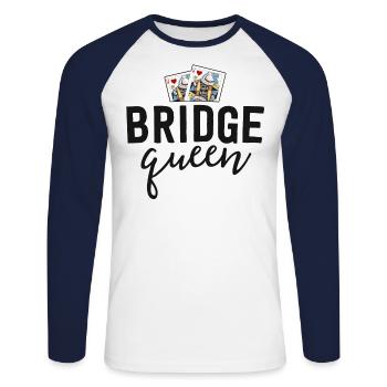Chemise de pont drôle pour les femmes Bridge Queen Player - T-shirt baseball manches longues Homme - blanc/marine - Devant - Nik (191cm)