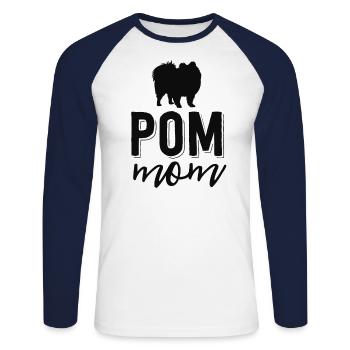 Chemises de maman de chien à fleurs pour femmes Poméranie Pom - T-shirt baseball manches longues Homme - blanc/marine - Devant - Nik (191cm)