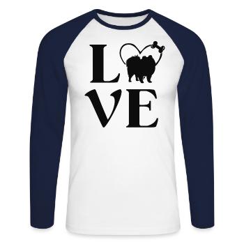 Pomeranian Gifts Love Dogs T-shirts pour femmes chien - T-shirt baseball manches longues Homme - blanc/marine - Devant - Nik (191cm)