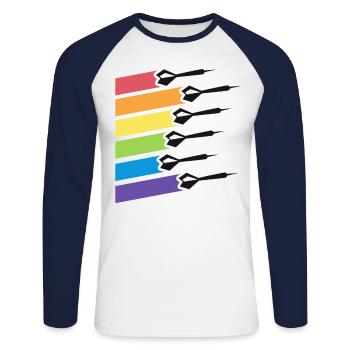 Retro Darts Shirts For Men Women Dart League - Unisex Long Sleeve Baseball T-Shirt - white/navy - Front - Nik (191cm)