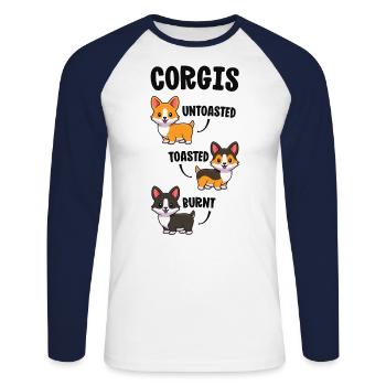 Corgi Shirt Funny Dog Lovers Gift Untoasted - Unisex Long Sleeve Baseball T-Shirt - white/navy - Front - Nik (191cm)