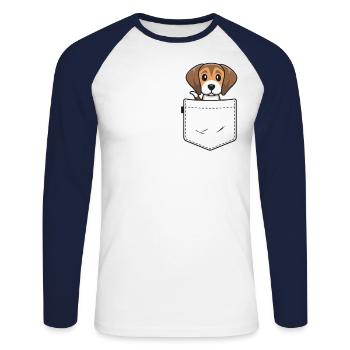Beagle Dog In Pocket Tee Shirts Hommes Femmes Beagle - T-shirt baseball manches longues Homme - blanc/marine - Devant - Nik (191cm)
