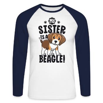 Ma soeur est une chemise Beagle Chemise Beagle pour enfants - T-shirt baseball manches longues Homme - blanc/marine - Devant - Nik (191cm)