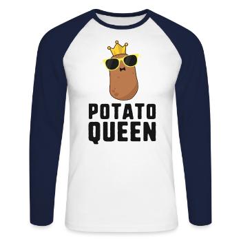 Potato Queen Shirt Potato Shirts For Women Kids - Unisex Long Sleeve Baseball T-Shirt - white/navy - Front - Nik (191cm)