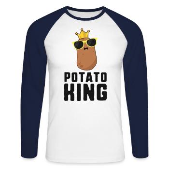 Potato King Shirt Potato Shirts For Men Kids Boys - Unisex Long Sleeve Baseball T-Shirt - white/navy - Front - Nik (191cm)