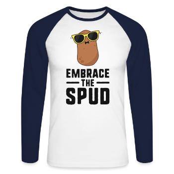 Umarmen Sie die Spud Kartoffel Shirts für Männer Frauen Kid - Unisex Baseballshirt langarm - Weiß/Navy - Vorne - Nik (191cm)