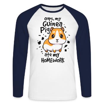 Mon cobaye a mangé mes devoirs, cobaye de l’école - T-shirt baseball manches longues Homme - blanc/marine - Devant - Nik (191cm)
