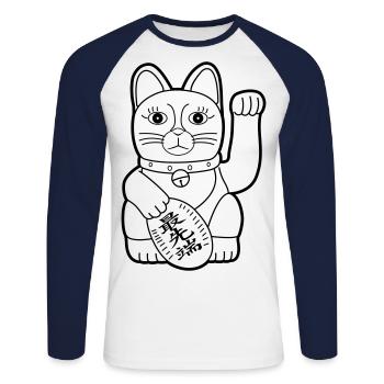 Maneki Neko Koban-Münze - Dark Contour - Unisex Baseballshirt langarm - Weiß/Navy - Vorne - Nik (191cm)